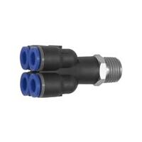 Distribuitor multiplu „Seria albastră”, cu 4 ieșiri, rotativ, R 1/8 exterior Ø 4 mm