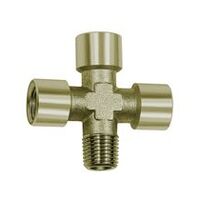 Piesă în cruce, 3 x interior, 1 x exterior, G/R 1/8, SW 10, alamă nichelată