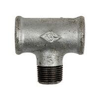 T-stykke 133, IG/AG/IG, Rp 3/8, sort temperstøbt, varmgalvaniseret