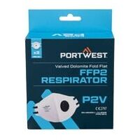 Respirační maska FFP2 s ventilem z dolomitu, plochá, skládací (balení po 3 ks), bílá 0