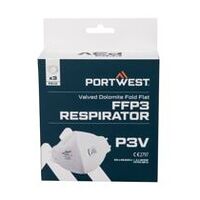 Respirační maska FFP3 s ventilem z dolomitu, plochá, skládací (balení po 3 ks), bílá 0