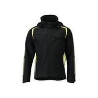 Kapucnis softshell kabát, Fekete/Hi-vis sárga, Méret 2XL