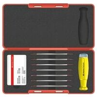 Torque screwdriver set, 8 pieces with scale, to take interchangeable blades, ESD