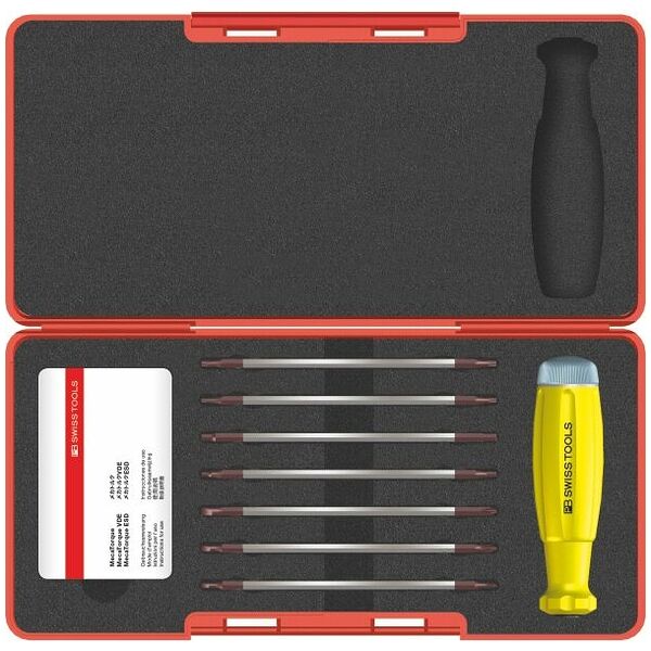 Torque screwdriver set, 8 pieces with scale, to take interchangeable blades, ESD 50 cNm