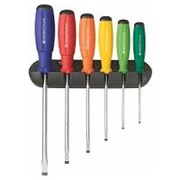 Screwdriver set for slot-head, with 2-component SwissGrip handle