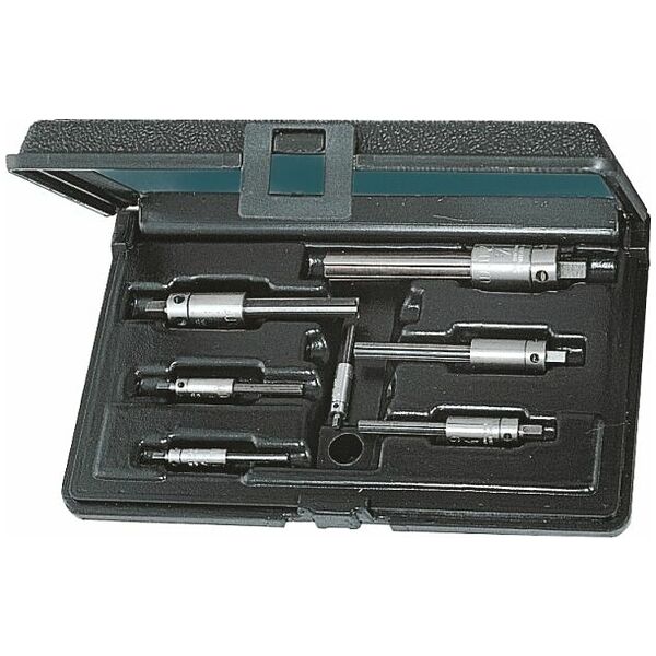 Extractor set for hand taps, in a case